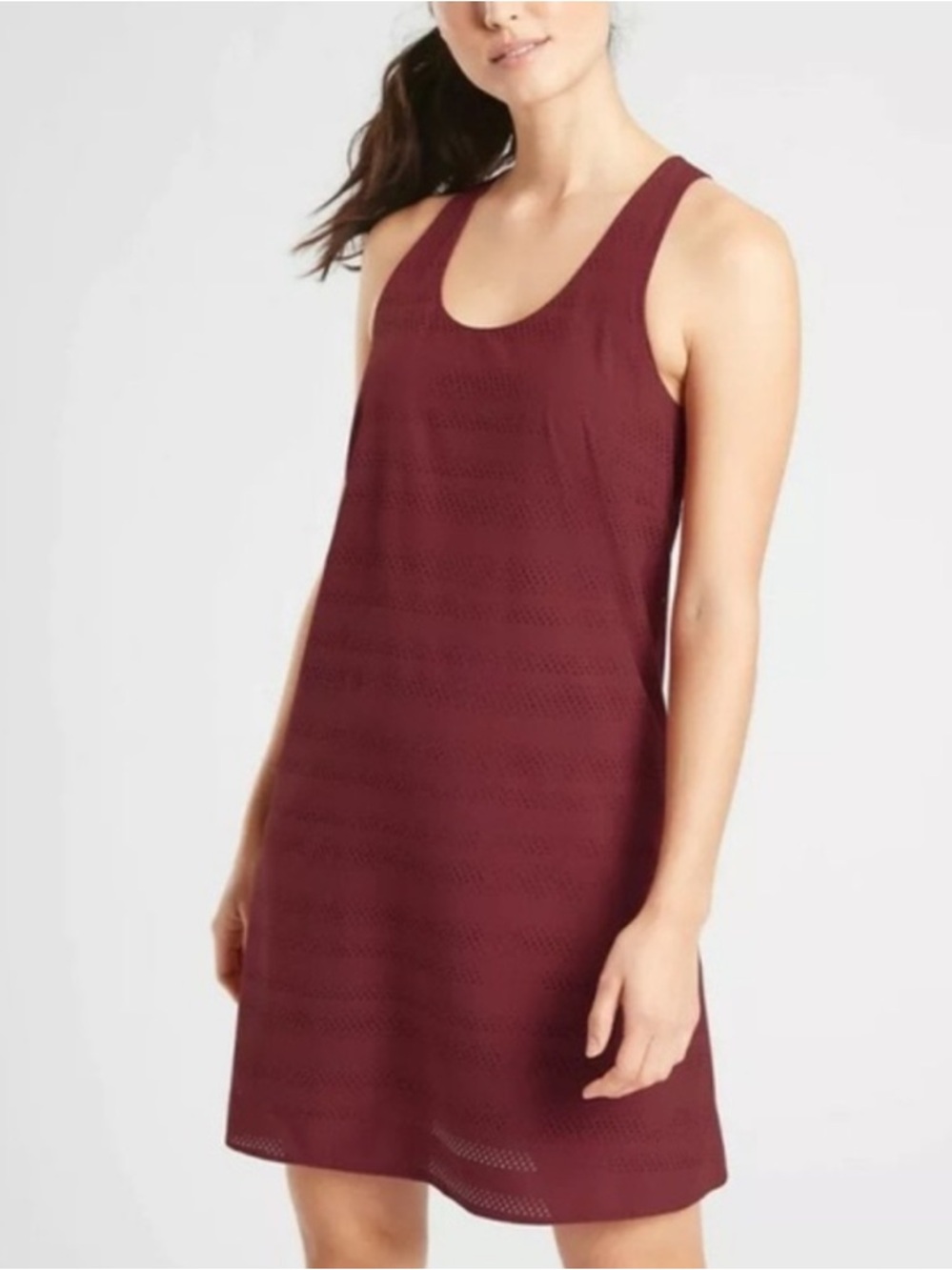 Athleta Brookfield Perforated Raceback Tank Dress Burgundy Large